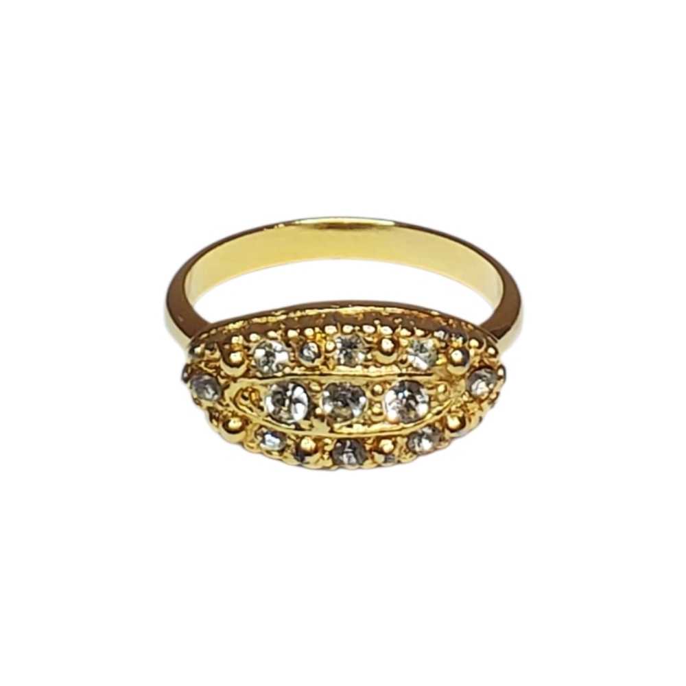Estate Unsigned Gold-Toned & White/Clear Oval Design Costume Ring - Size 5.5